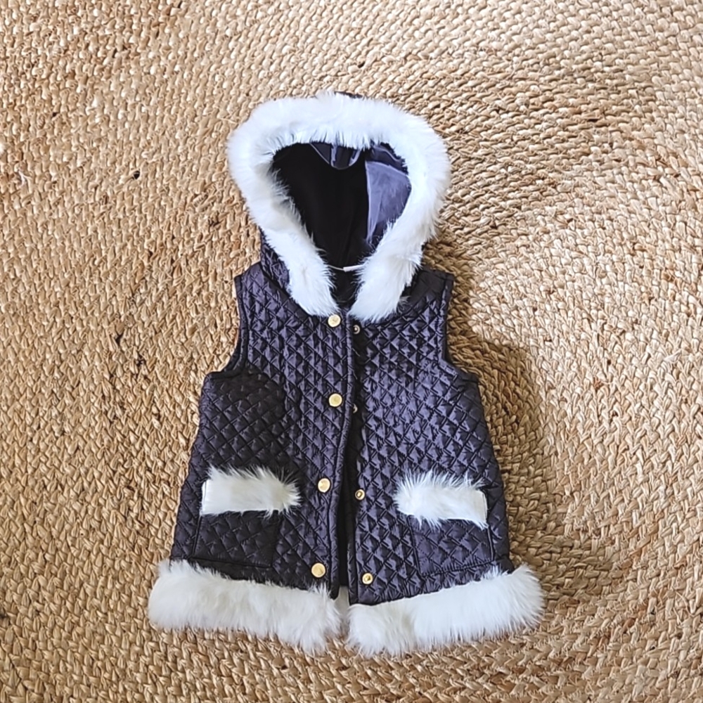Two Adorable Savannah Quilted Faux Fur Grey Vest